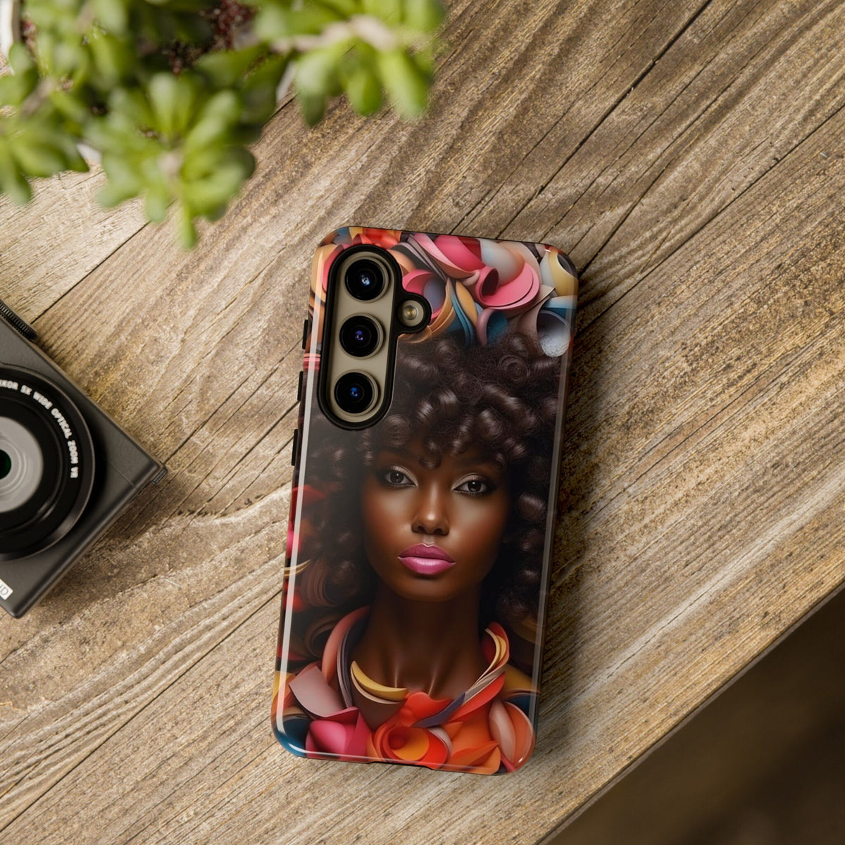 Samsung Galaxy S24 Samsung Galaxy S24 Plus Samsung Galaxy S24 Ultra Tough Case African American Woman Black Women Flowers Red Yellow Orange