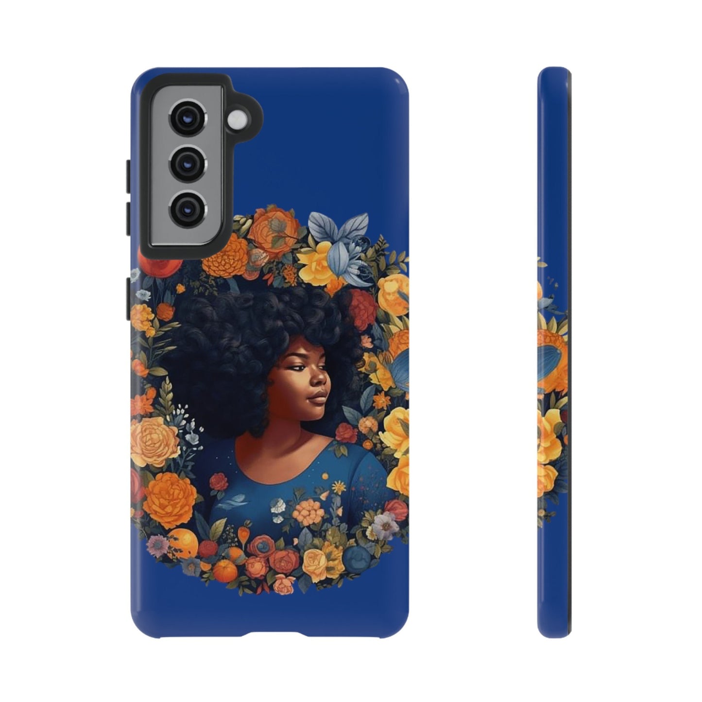 Galaxy S21 Samsung Galaxy S21 Plus Samsung Galaxy S21 Ultra S21 FE Tough Case African American Black Women Flower Wreath Blue Green Orange