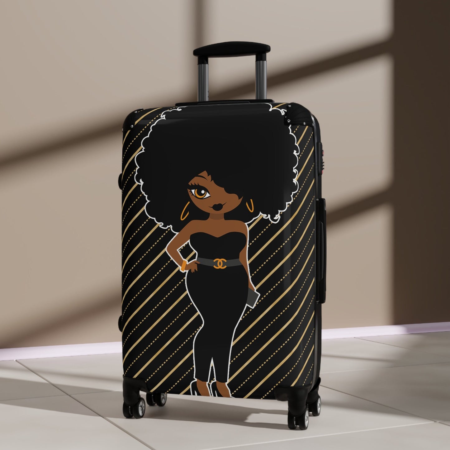 African American Woman Black Woman Rolling Suitcase Gift for Her Travel Gift Vacation Suitcase