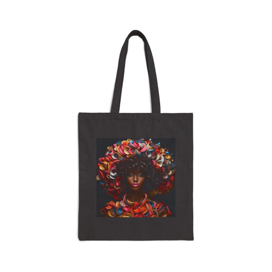 African American Beauty Black Woman Among Red Flowers Gift for Her Cotton Canvas Tote Bag