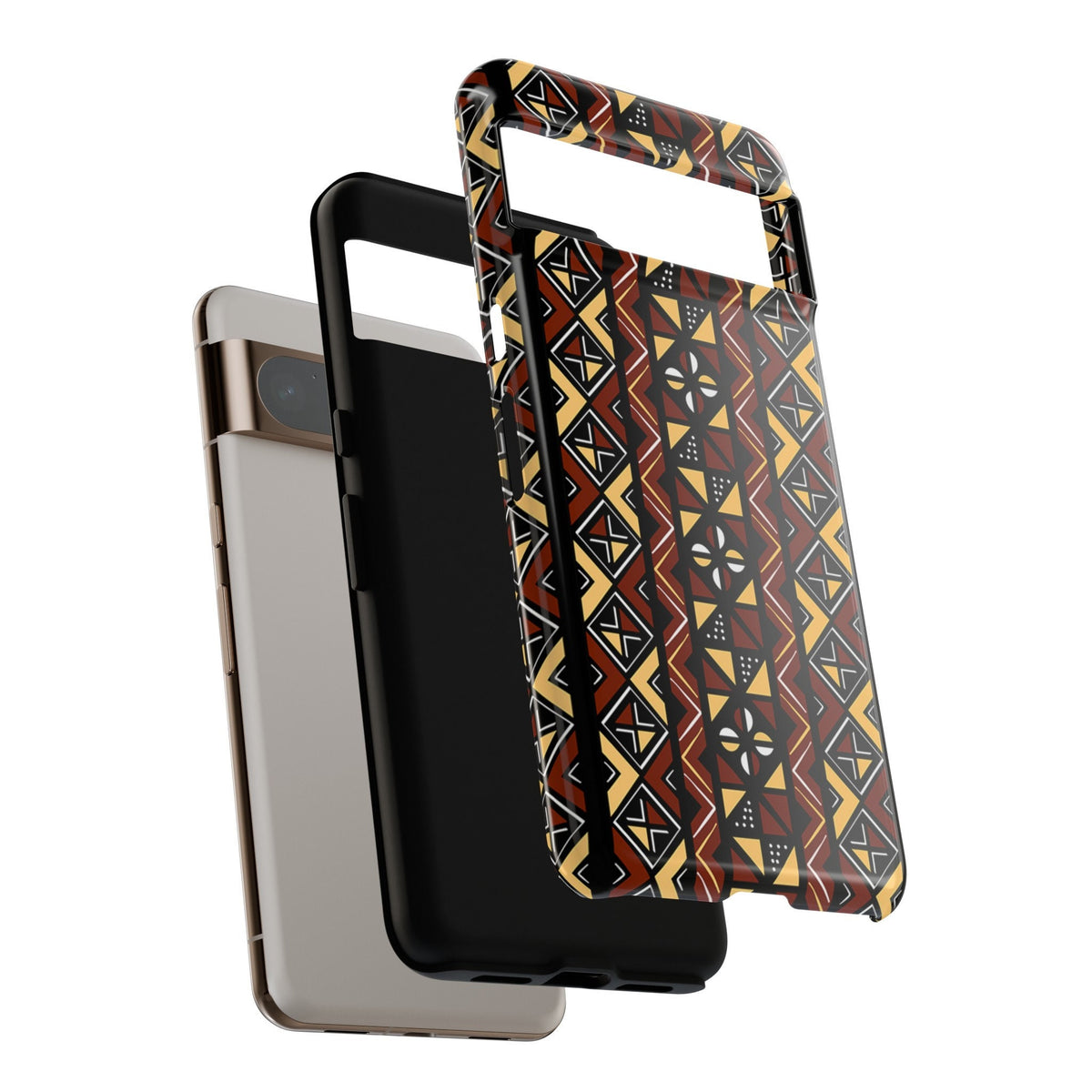 Google Pixel 8 Google Pixel 8 Pro Tough Cases Brown Black Yellow African Design Pattern