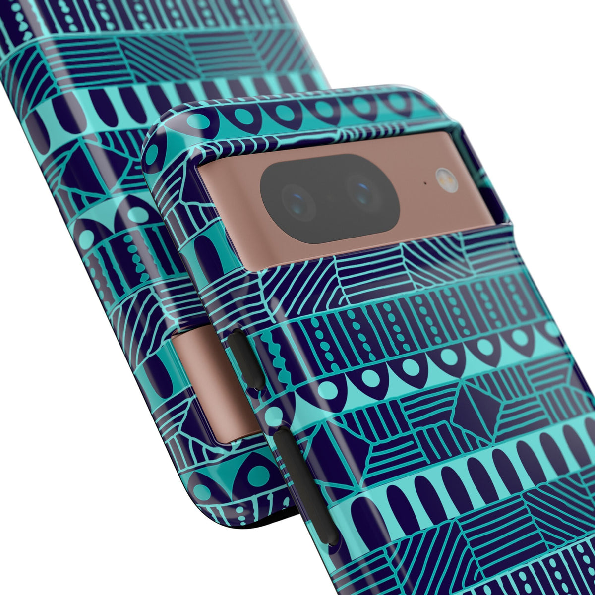 Google Pixel 8 Google Pixel 8 Pro Tough Cases Blue Navy Batik African Design Pattern Teal Light Blue