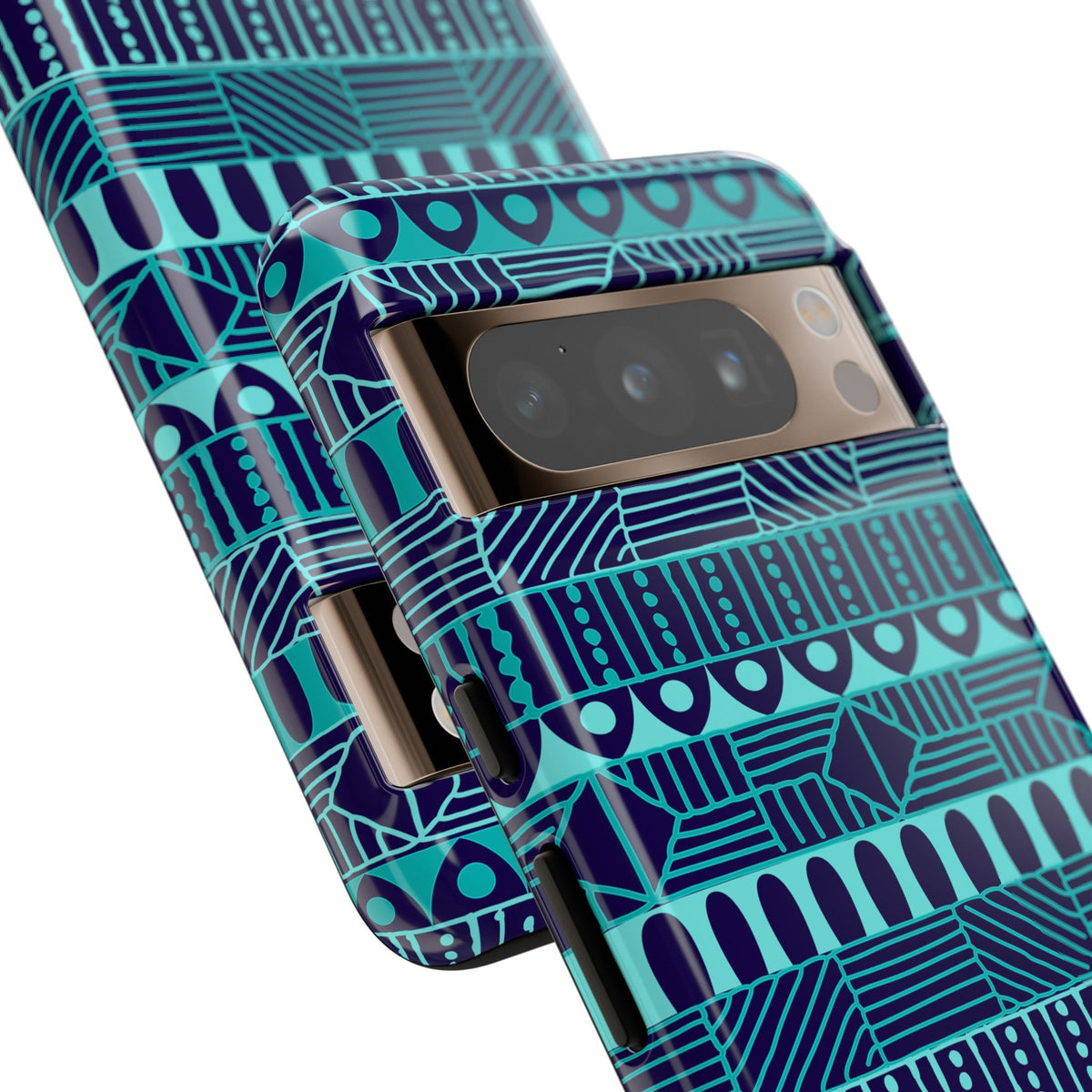 Google Pixel 8 Google Pixel 8 Pro Tough Cases Blue Navy Batik African Design Pattern Teal Light Blue