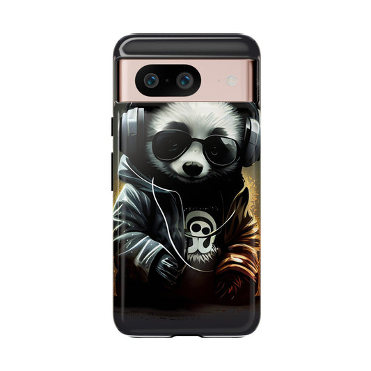 Google Pixel 8 Pro Google Pixel 8 Tough Cases Black White Panda With Headphones Audiophile Stereo headset bear