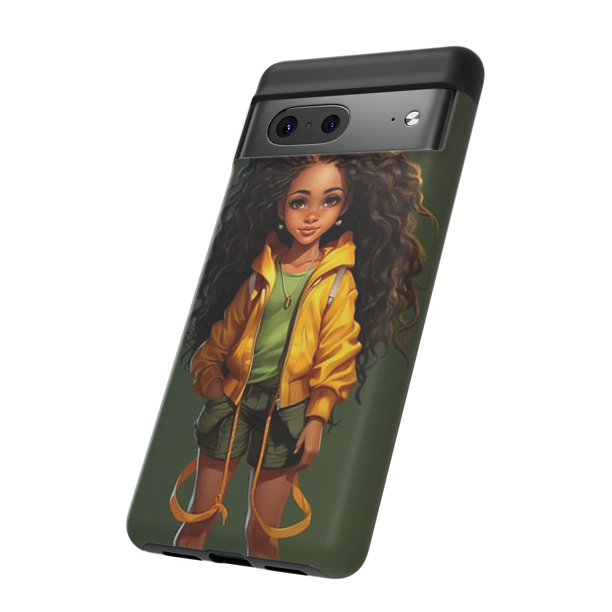 Google Pixel 7 Tough Case African American Young Woman Black in Yellow Hoodie Yellow Sweatshirt