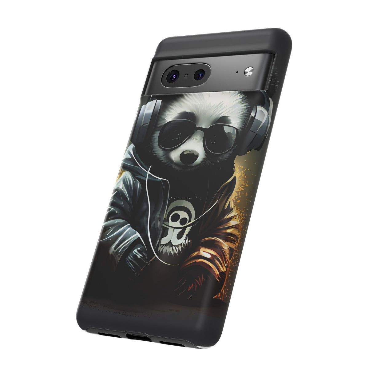 Google Pixel 7 Tough Cases Black White Panda With Headphones Audiophile Stereo headset bear