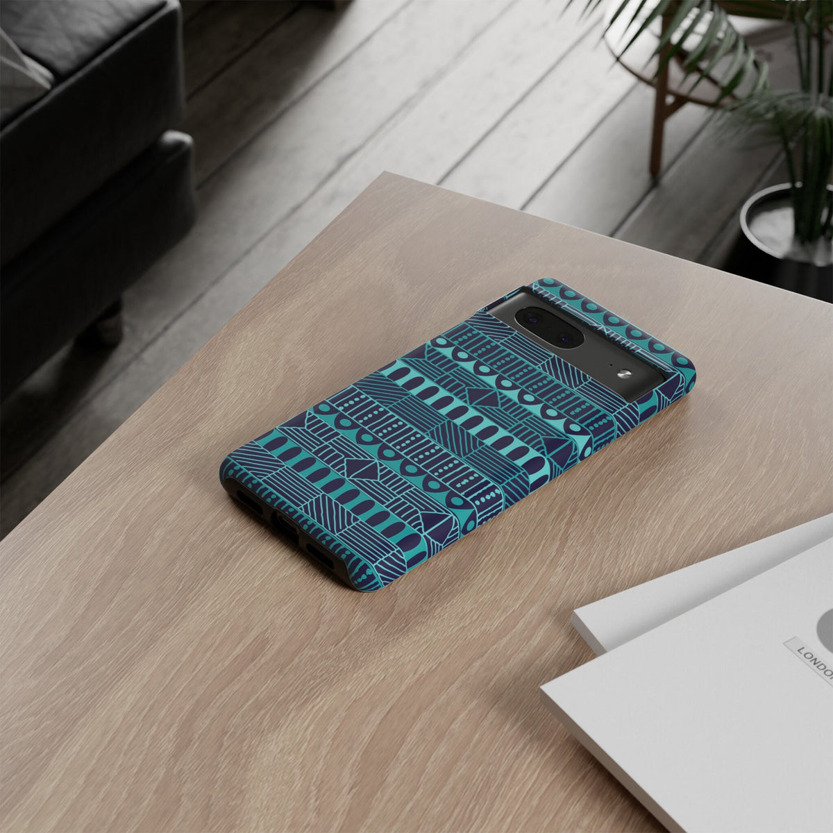Google Pixel 7 Tough Cases Blue Navy Batik African Design Pattern Teal Light Blue