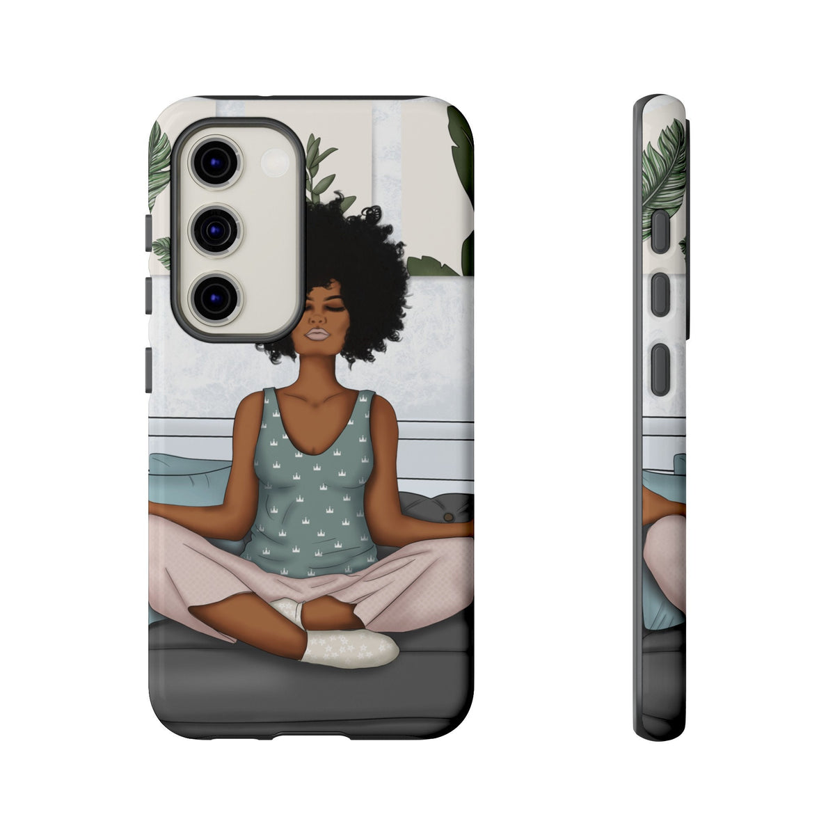 Samsung Galaxy S23 Samsung Galaxy S23 Plus Samsung Galaxy S23 Ultra Tough Cases African American Woman Black Woman Yoga Namaste Peace Joy