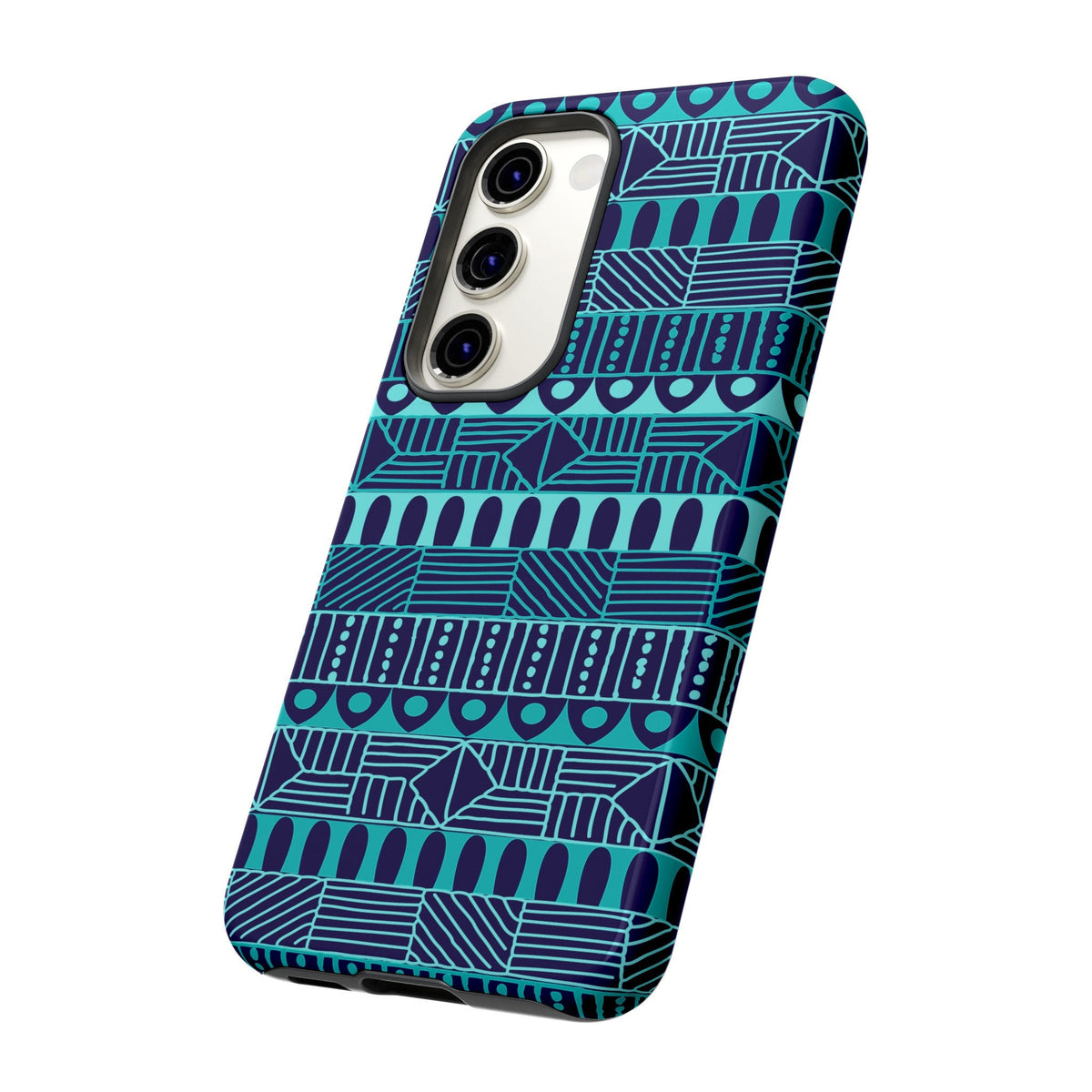 Samsung Galaxy S23 Samsung Galaxy S23 Plus Samsung Galaxy S23 Ultra Tough Cases Blue Navy Batik African Design Pattern Teal Light Blue