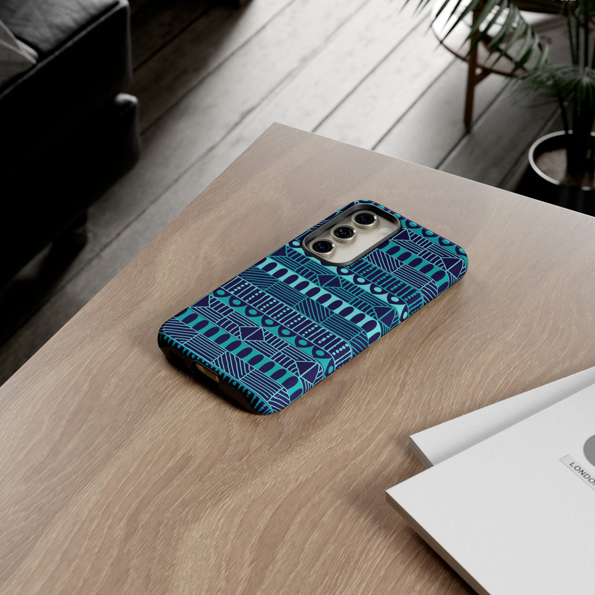 Samsung Galaxy S23 Samsung Galaxy S23 Plus Samsung Galaxy S23 Ultra Tough Cases Blue Navy Batik African Design Pattern Teal Light Blue