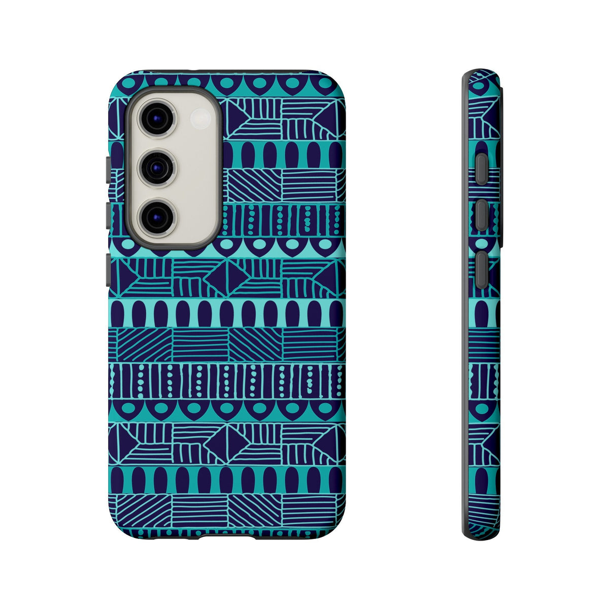 Samsung Galaxy S23 Samsung Galaxy S23 Plus Samsung Galaxy S23 Ultra Tough Cases Blue Navy Batik African Design Pattern Teal Light Blue
