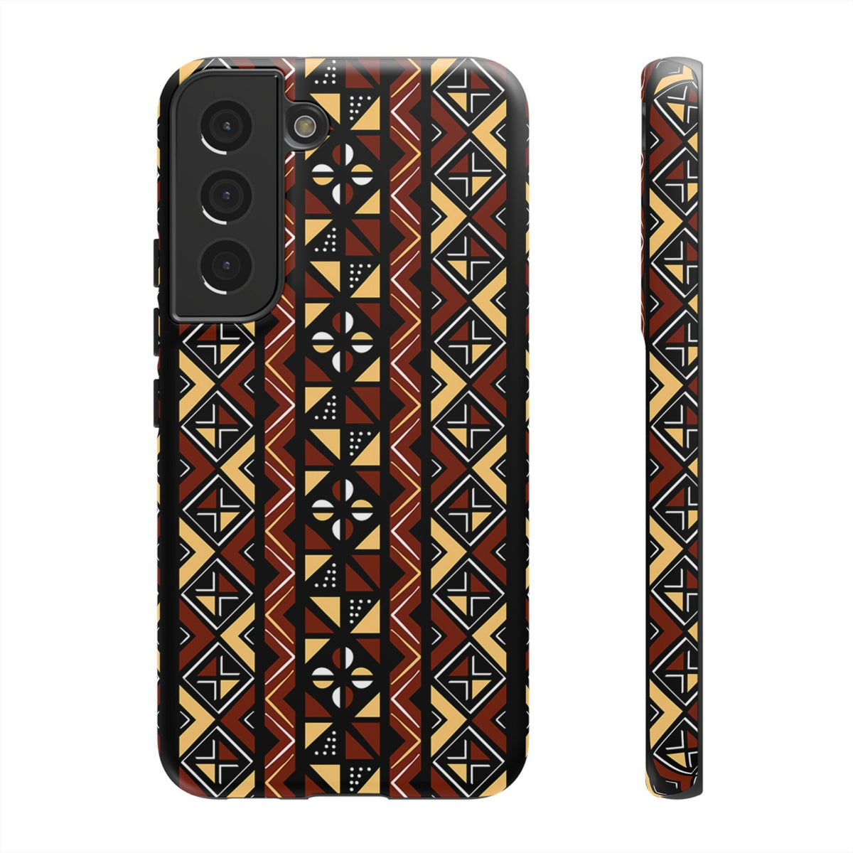 Samsung Galaxy S22 Samsung Galaxy S22 Plus Samsung Galaxy S22 Ultra Tough Cases Brown Black Yellow African Design Pattern