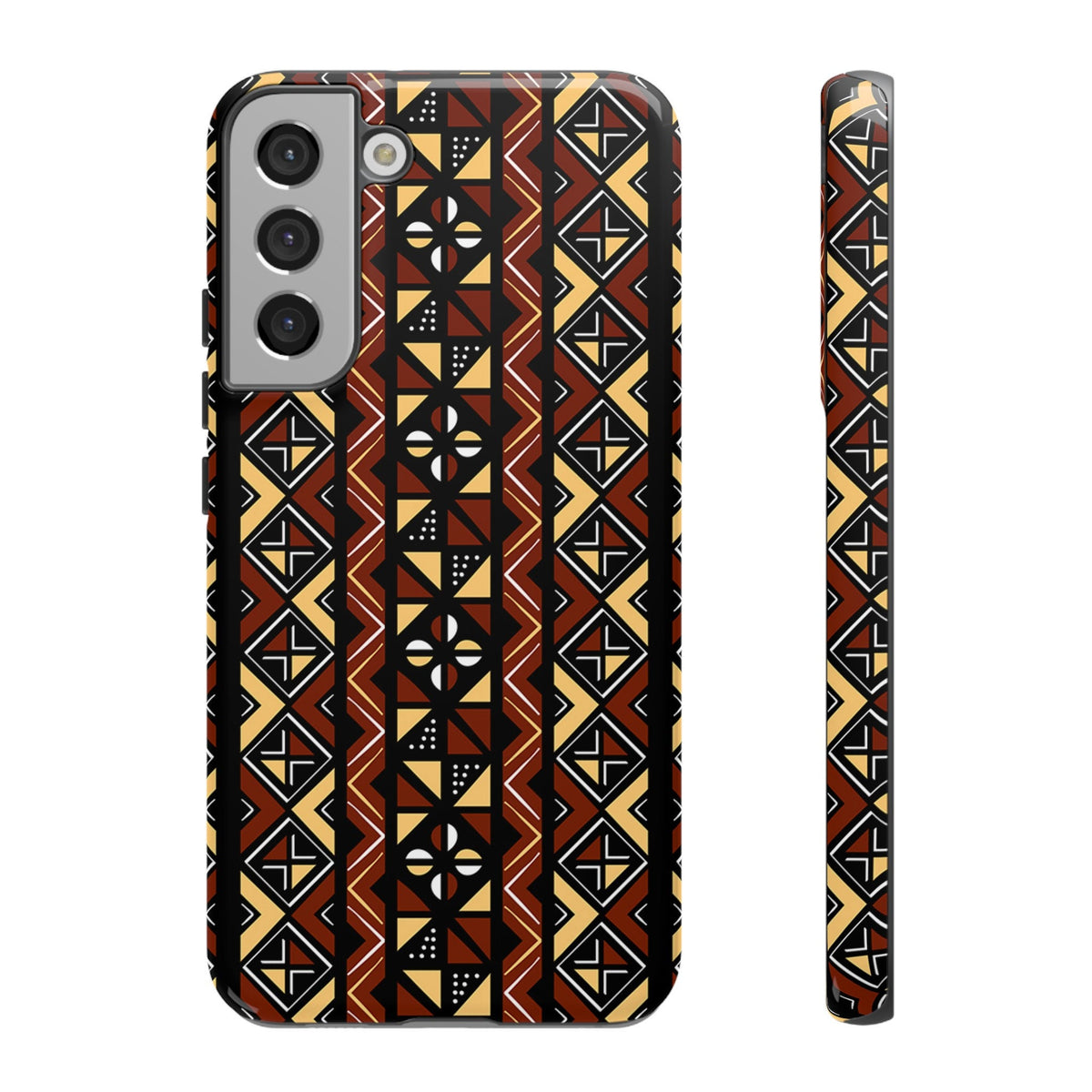 Samsung Galaxy S22 Samsung Galaxy S22 Plus Samsung Galaxy S22 Ultra Tough Cases Brown Black Yellow African Design Pattern