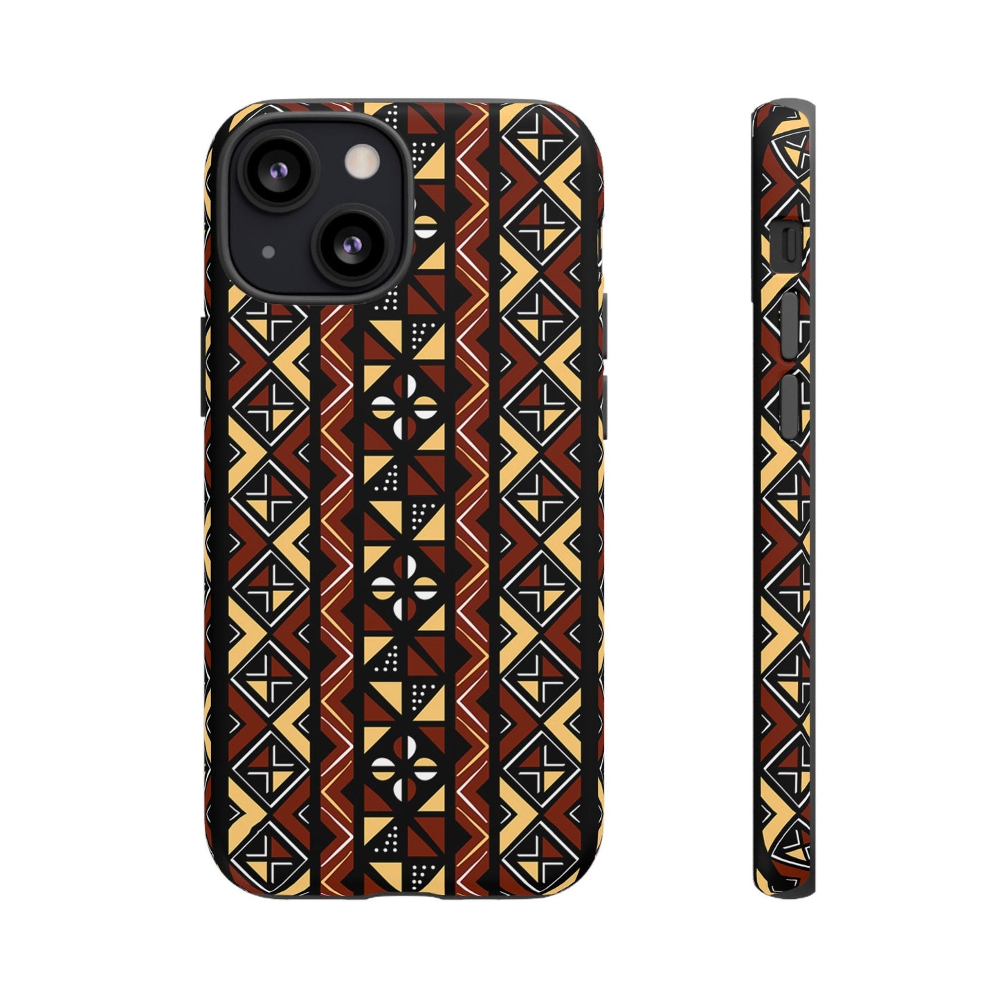 iPhone 13, iPhone 13 Pro, iPhone 13 Mini, iPhone 13 Pro Max Tough Cases Brown Black Yellow African Design Pattern