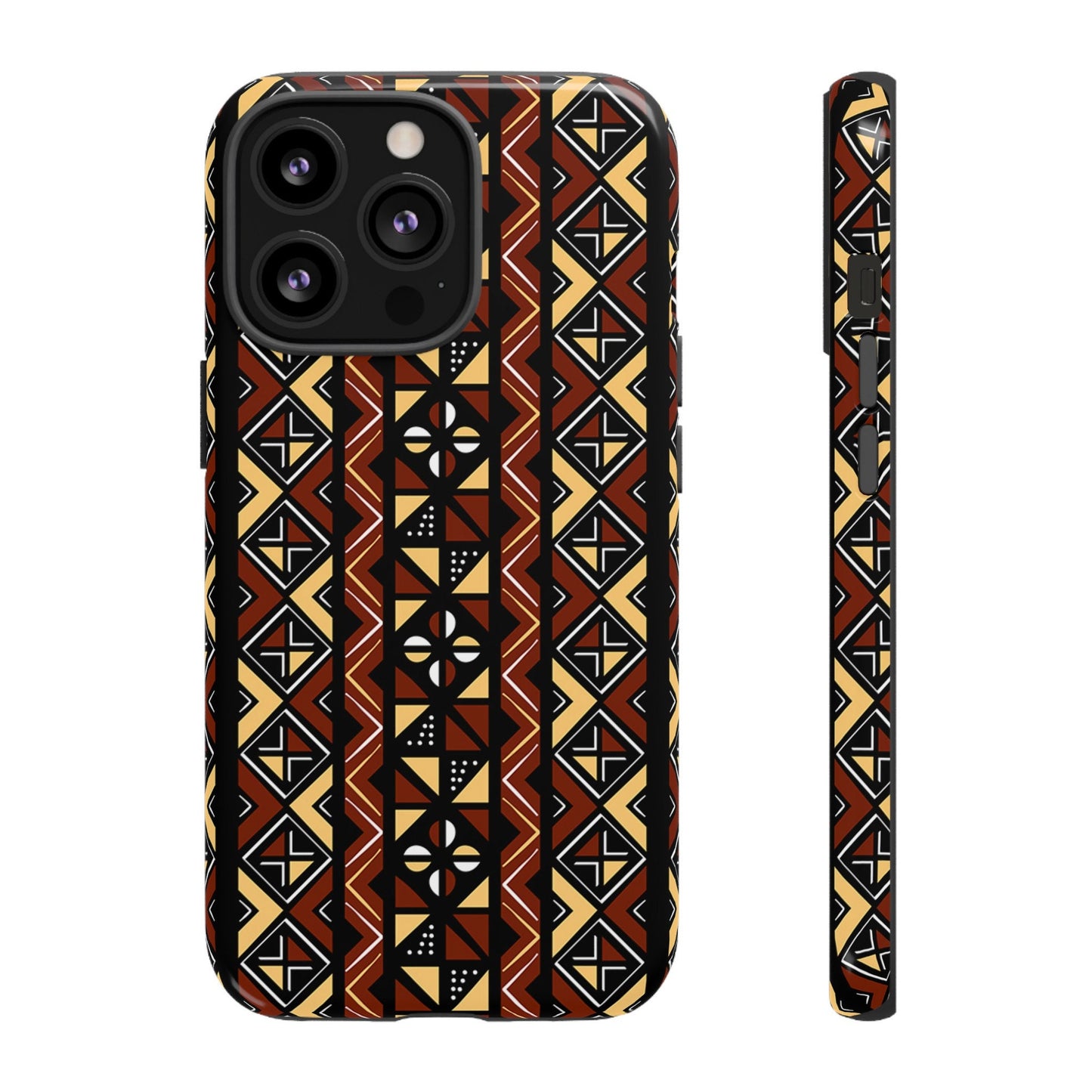 iPhone 13, iPhone 13 Pro, iPhone 13 Mini, iPhone 13 Pro Max Tough Cases Brown Black Yellow African Design Pattern