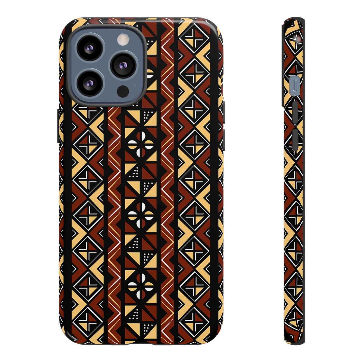 iPhone 13, iPhone 13 Pro, iPhone 13 Mini, iPhone 13 Pro Max Tough Cases Brown Black Yellow African Design Pattern