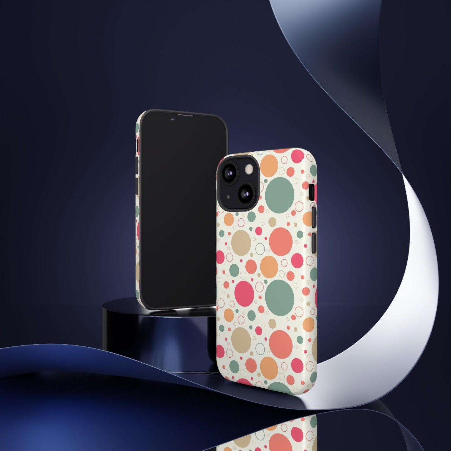 iPhone 13, iPhone 13 Pro, iPhone 13 Mini, iPhone 13 Pro Max Tough Cases Bubbles Coral Green Yellow Circles Round Colors