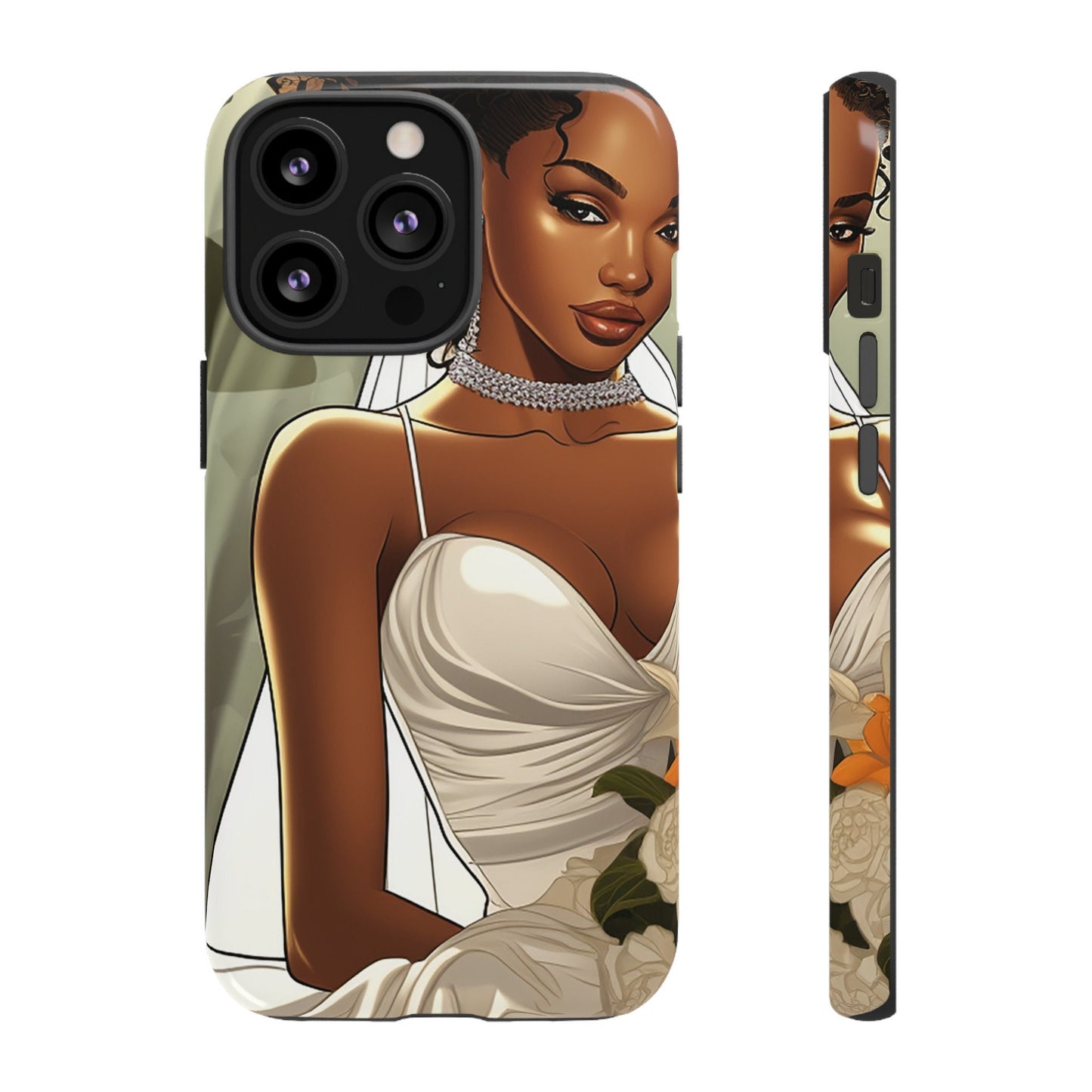 iPhone 13, iPhone 13 Pro, iPhone 13 Mini, iPhone 13 Pro Max Tough Cases African American Bride Black bride wedding Dress Wedding Gown