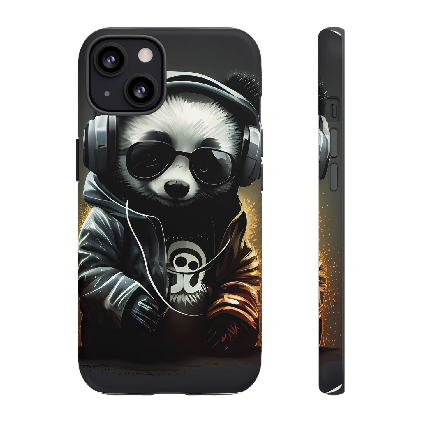 iPhone 13, iPhone 13 Pro, iPhone 13 Mini, iPhone 13 Pro Max Tough Cases Black White Panda With Headphones Audiophile Stereo headset bear