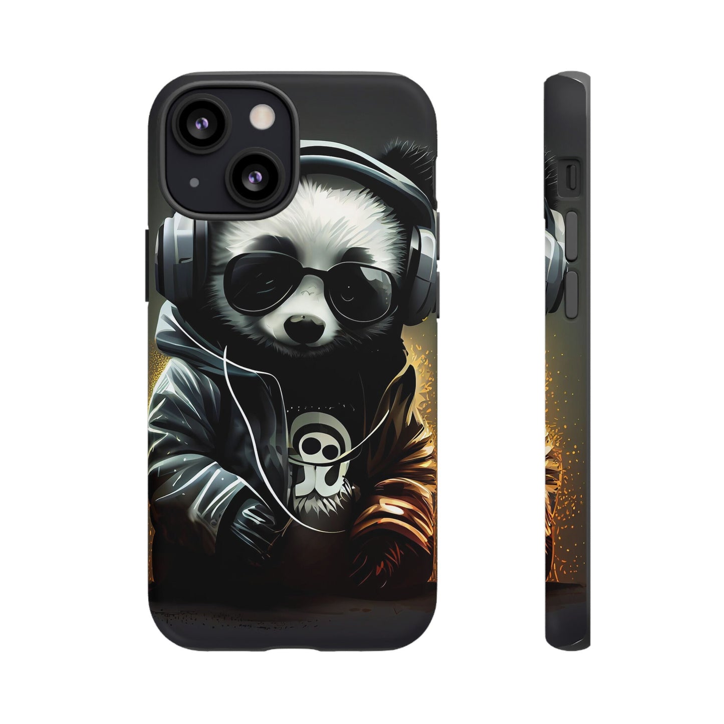 iPhone 13, iPhone 13 Pro, iPhone 13 Mini, iPhone 13 Pro Max Tough Cases Black White Panda With Headphones Audiophile Stereo headset bear