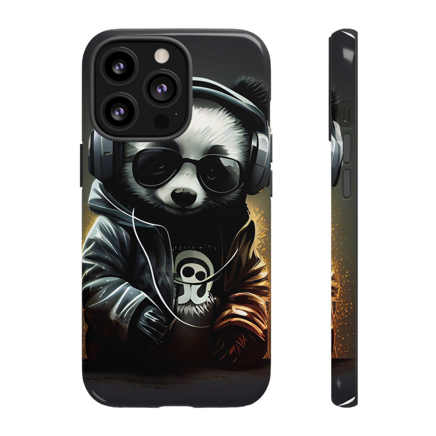 iPhone 13, iPhone 13 Pro, iPhone 13 Mini, iPhone 13 Pro Max Tough Cases Black White Panda With Headphones Audiophile Stereo headset bear