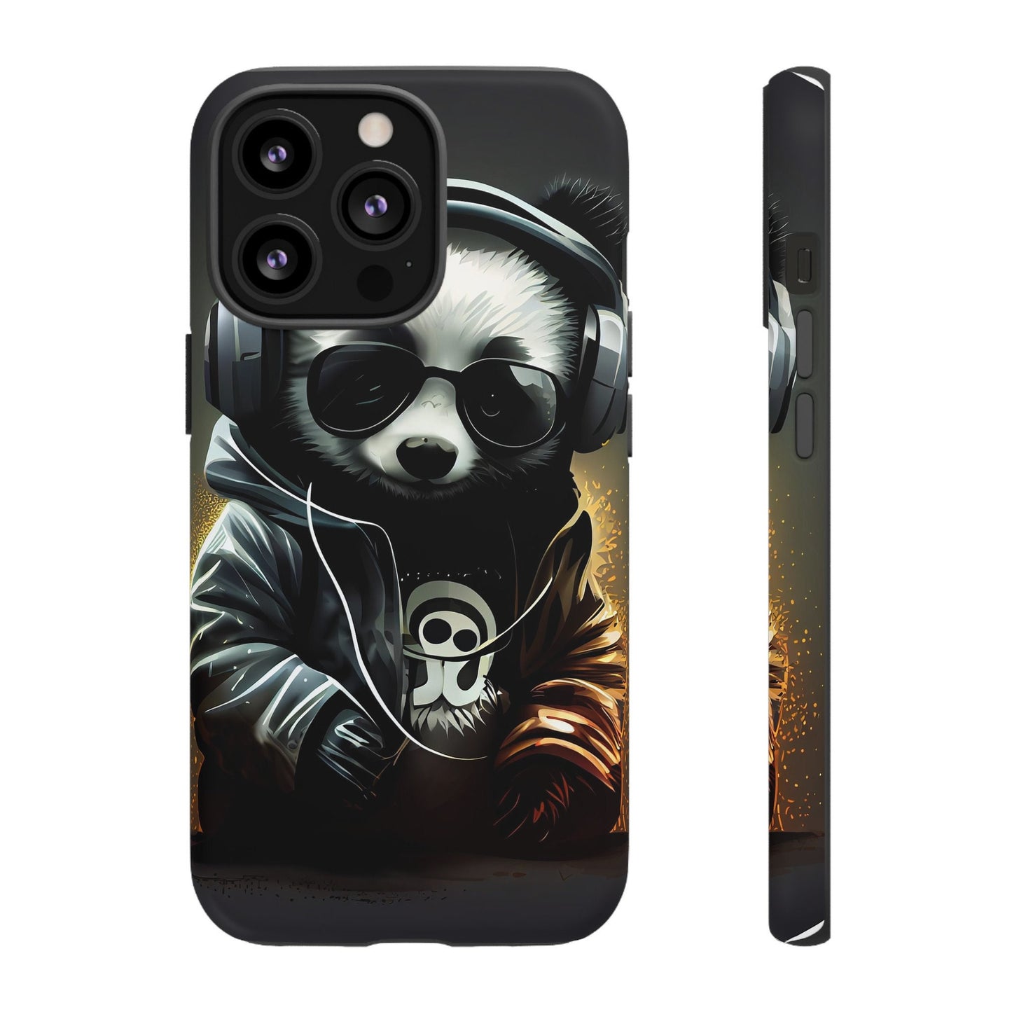 iPhone 13, iPhone 13 Pro, iPhone 13 Mini, iPhone 13 Pro Max Tough Cases Black White Panda With Headphones Audiophile Stereo headset bear