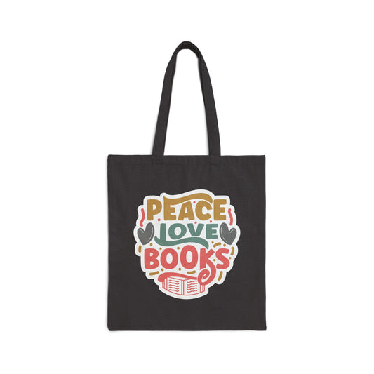 Peace Love Books Library Book Bag Book Lover Gift for Her Power Reader Gift Book Dragon Cotton Canvas Tote Bag