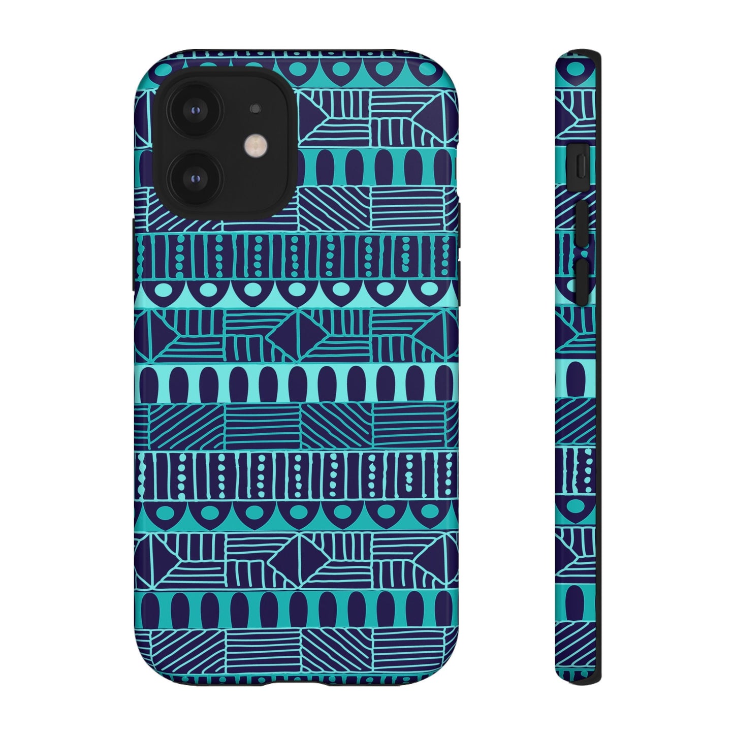 iPhone 12, iPhone 12 Pro, iPhone 12 Mini, iPhone 12 Pro Max Tough Cases Blue Navy Batik African Design Pattern Teal Light Blue