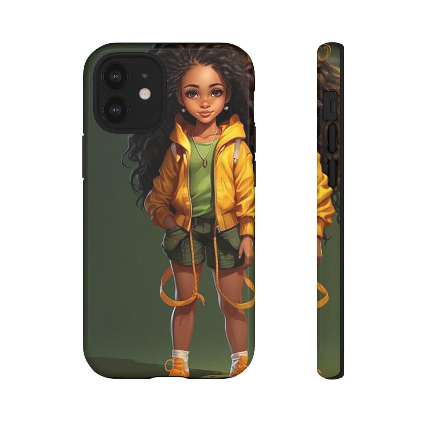 iPhone 12, iPhone 12 Pro, iPhone 12 Mini, iPhone 12 Pro Max Tough Case African American Young Woman Black in Yellow Hoodie Yellow Sweatshirt