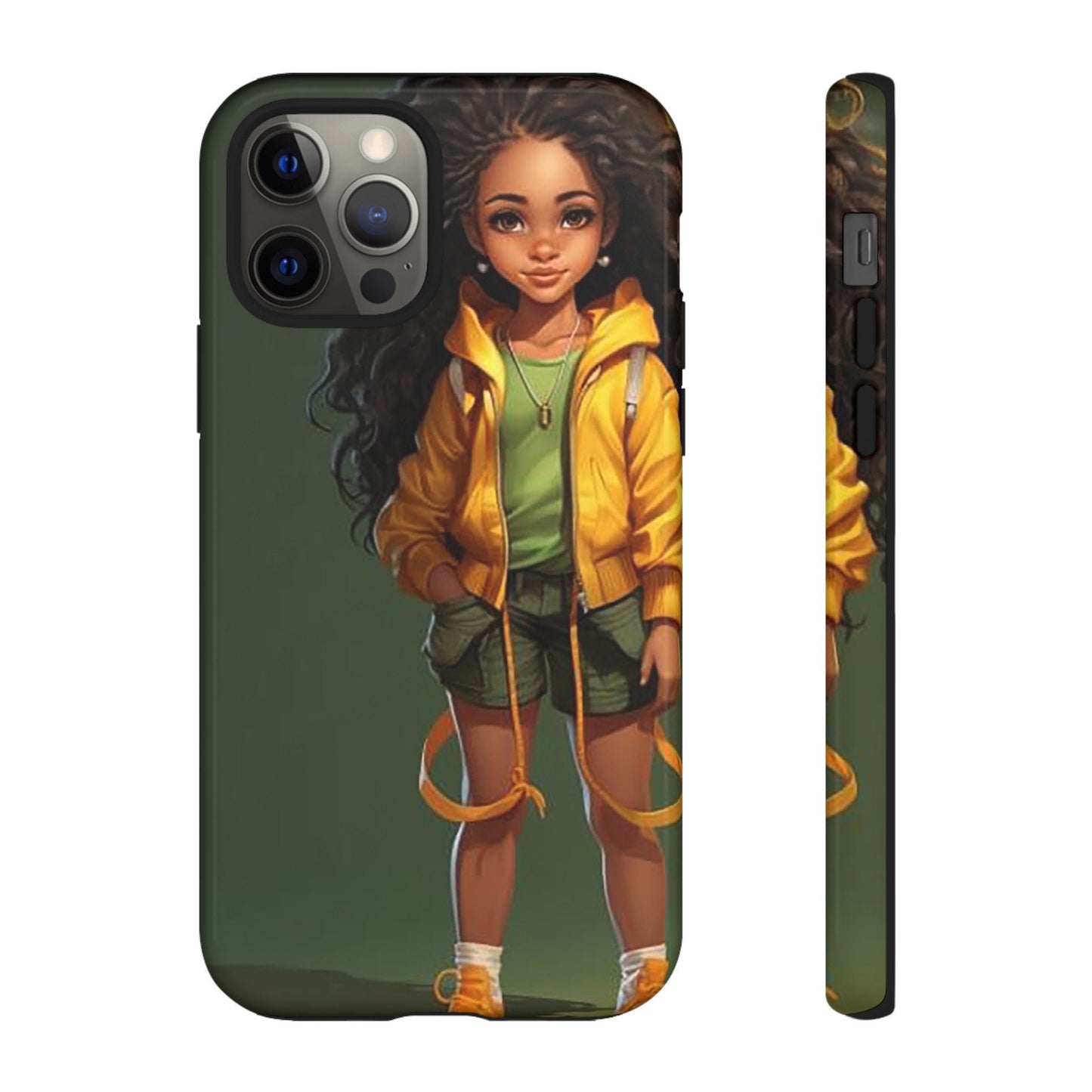 iPhone 12, iPhone 12 Pro, iPhone 12 Mini, iPhone 12 Pro Max Tough Case African American Young Woman Black in Yellow Hoodie Yellow Sweatshirt