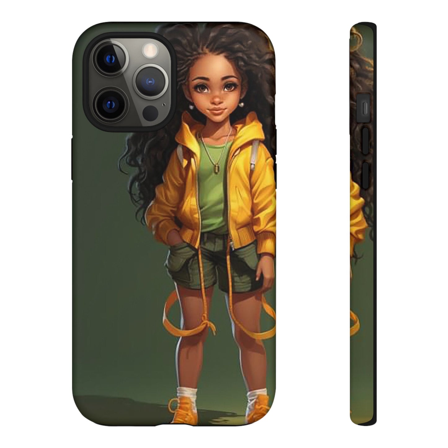 iPhone 12, iPhone 12 Pro, iPhone 12 Mini, iPhone 12 Pro Max Tough Case African American Young Woman Black in Yellow Hoodie Yellow Sweatshirt