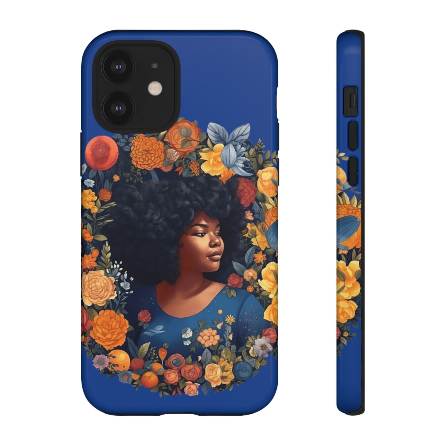iPhone 12, iPhone 12 Pro, iPhone 12 Mini, iPhone 12 Pro Max Tough Cases African American Black Women in Flower Wreath Blue Green Orange