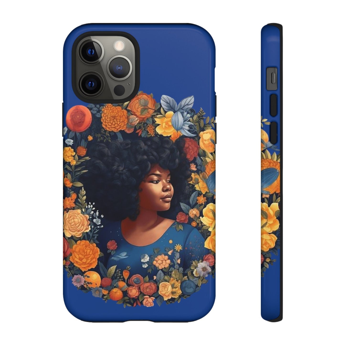 iPhone 12, iPhone 12 Pro, iPhone 12 Mini, iPhone 12 Pro Max Tough Cases African American Black Women in Flower Wreath Blue Green Orange