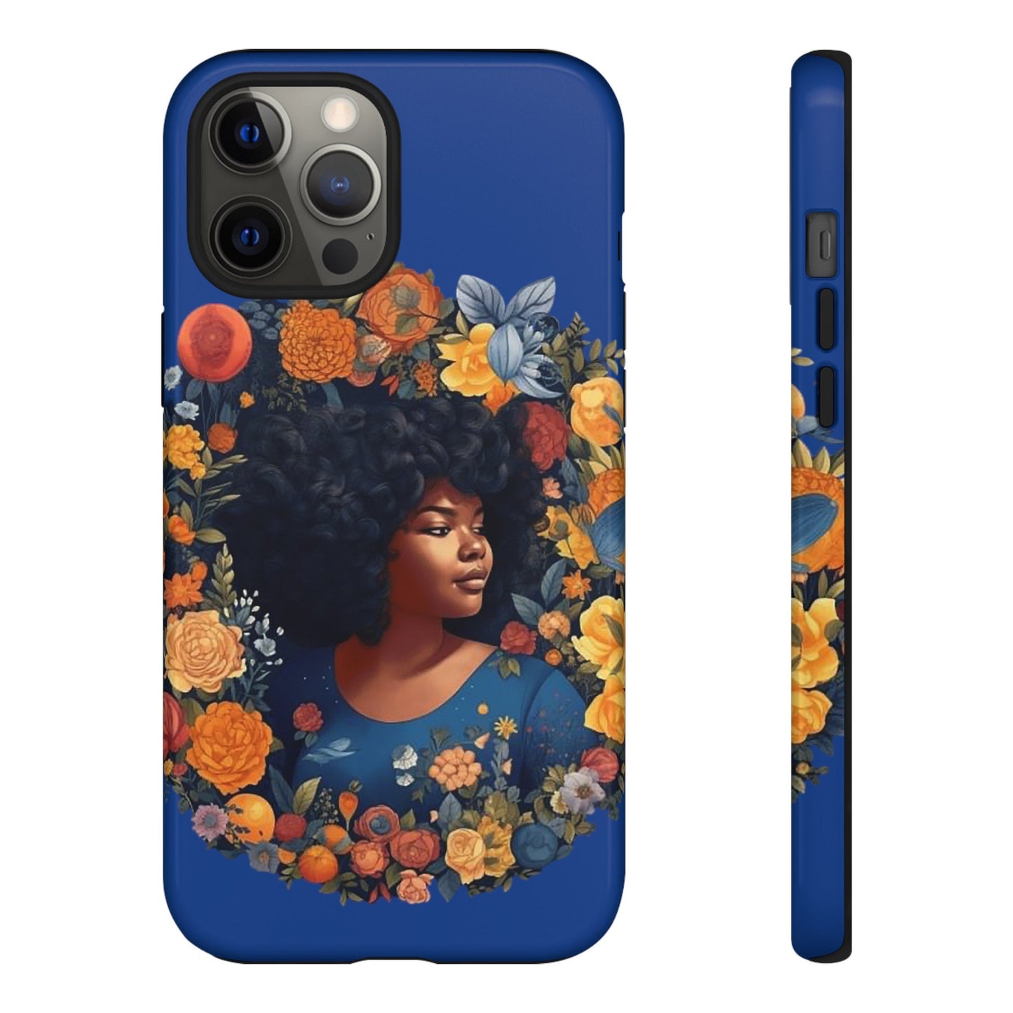 iPhone 12, iPhone 12 Pro, iPhone 12 Mini, iPhone 12 Pro Max Tough Cases African American Black Women in Flower Wreath Blue Green Orange