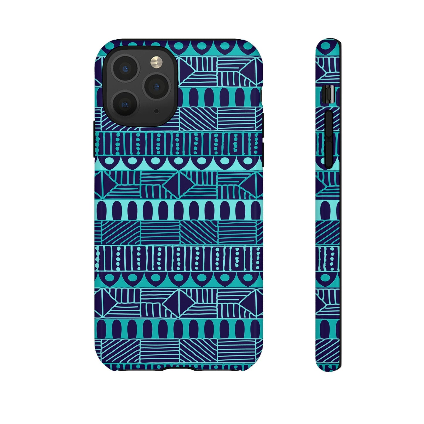 iPhone 11,  iPhone 11 Pro, iPhone 11 Tough Cases Blue Navy Batik African Design Pattern Teal Light Blue