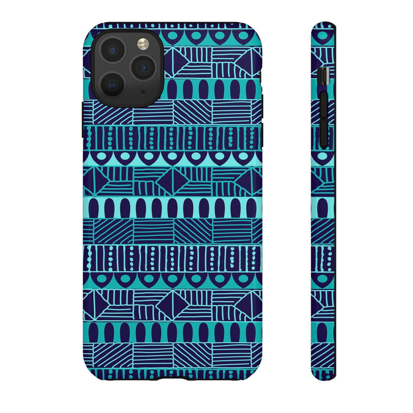 iPhone 11,  iPhone 11 Pro, iPhone 11 Tough Cases Blue Navy Batik African Design Pattern Teal Light Blue