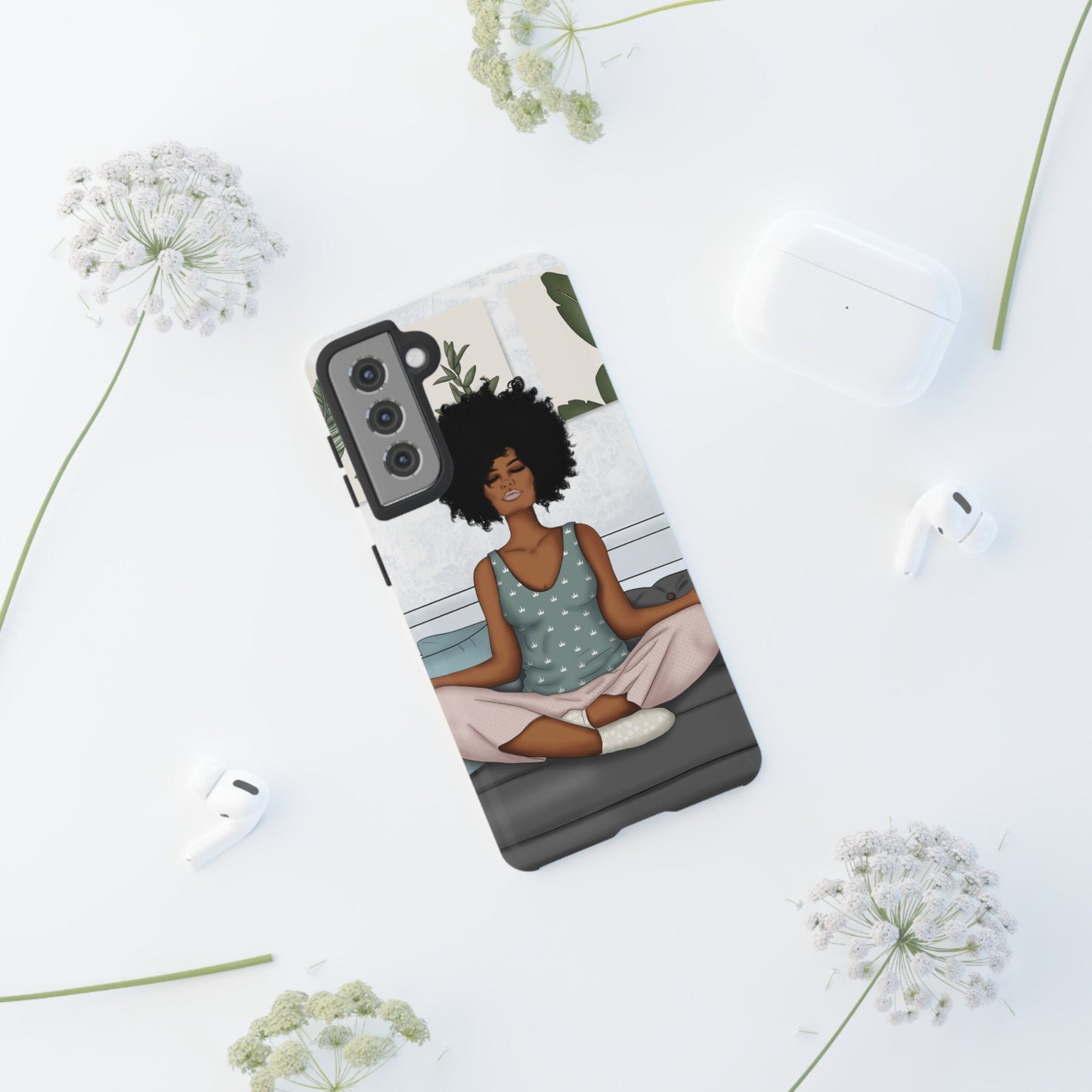 Samsung Galaxy S21 Samsung Galaxy S21 Plus Samsung Galaxy S21 Ultra S21 FE Tough Case African American Woman Black Woman Yoga Namaste Peace