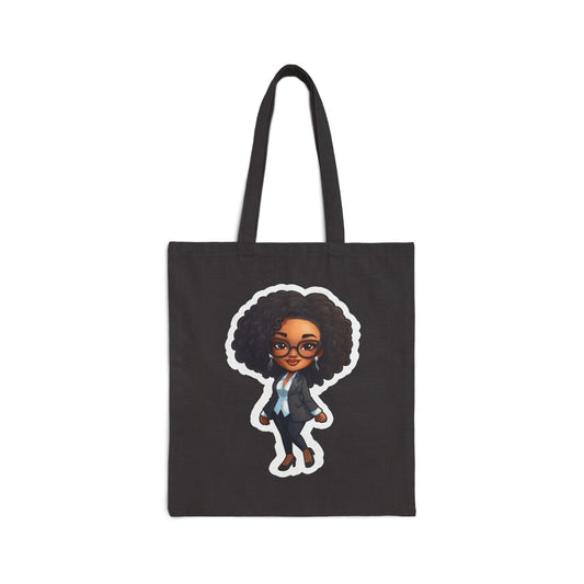 Chibi Style African American Business Woman (Boss Babe) in Black Suit with Skirt Cotton Canvas Tote Bag
