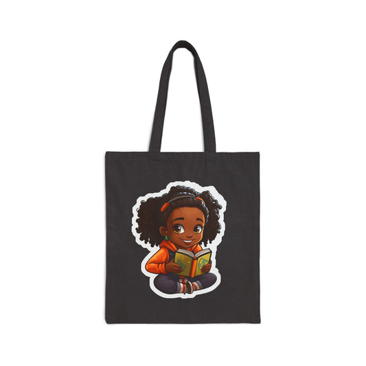 Chibi African American (Black) Book Dragon Power Reader Book lover Bookaholic Book Nerd Book Worm Cotton Canvas Tote Bag
