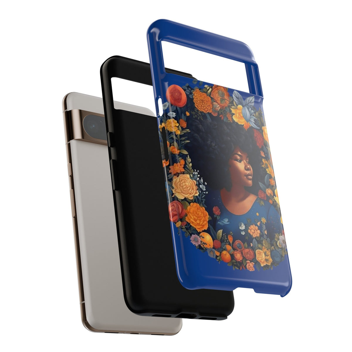 Google Pixel 8 Google Pixel 8 Pro Tough Cases African American Black Women in Flower Wreath Blue Green Orange