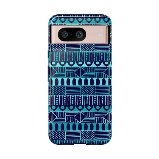 Google Pixel 8 Google Pixel 8 Pro Tough Cases Blue Navy Batik African Design Pattern Teal Light Blue