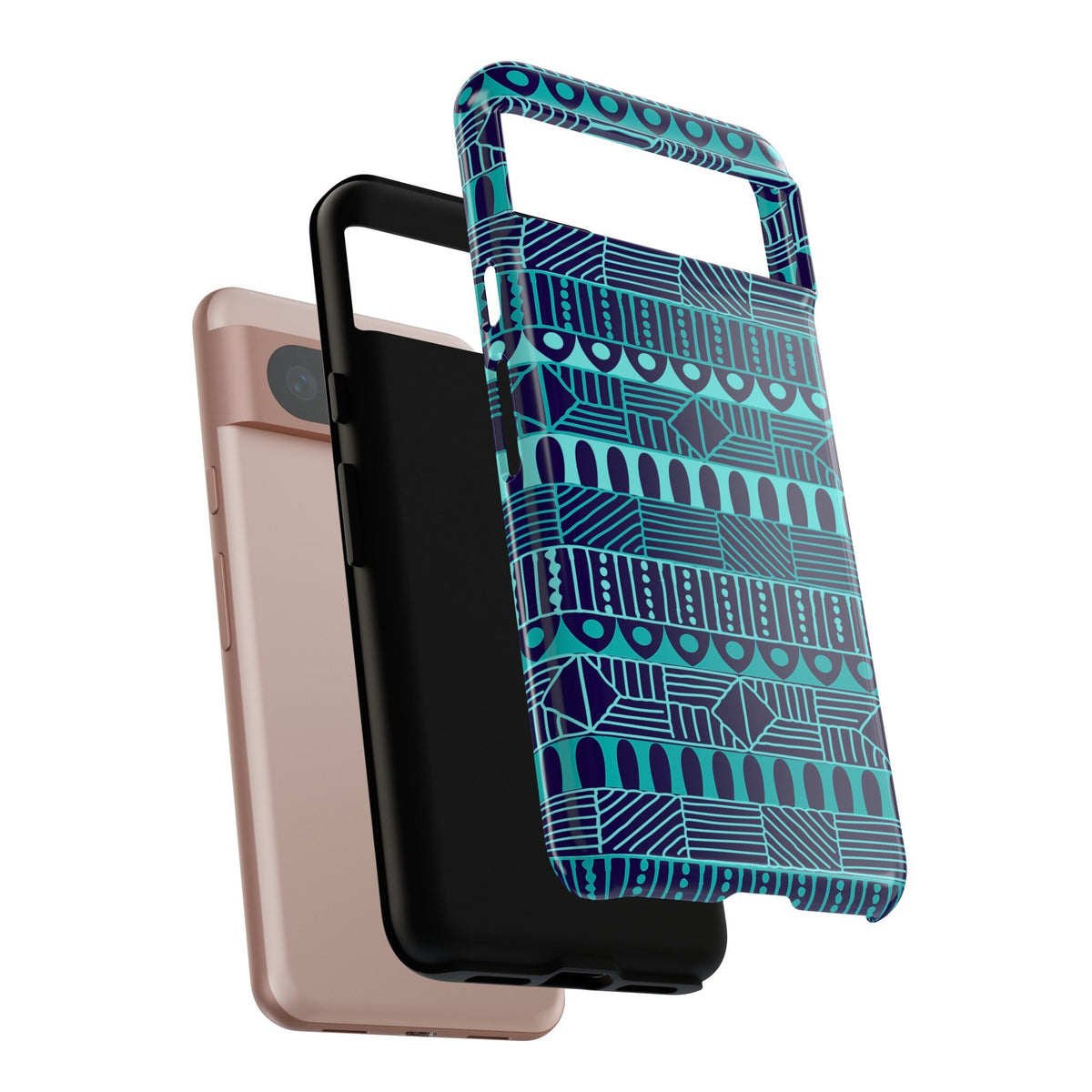 Google Pixel 8 Google Pixel 8 Pro Tough Cases Blue Navy Batik African Design Pattern Teal Light Blue