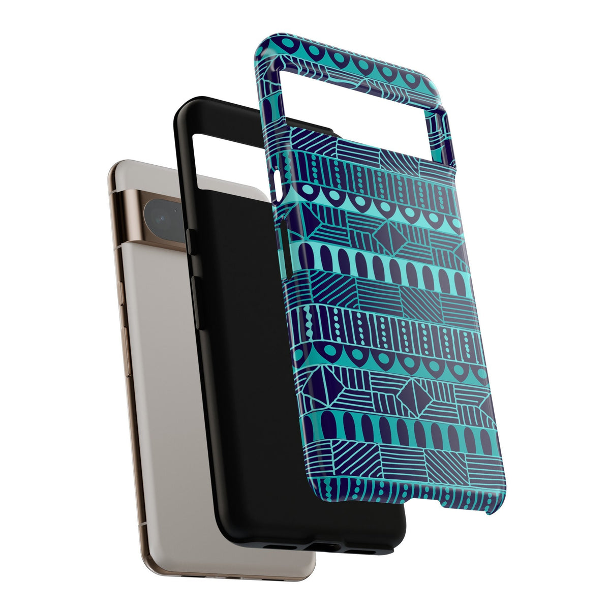 Google Pixel 8 Google Pixel 8 Pro Tough Cases Blue Navy Batik African Design Pattern Teal Light Blue