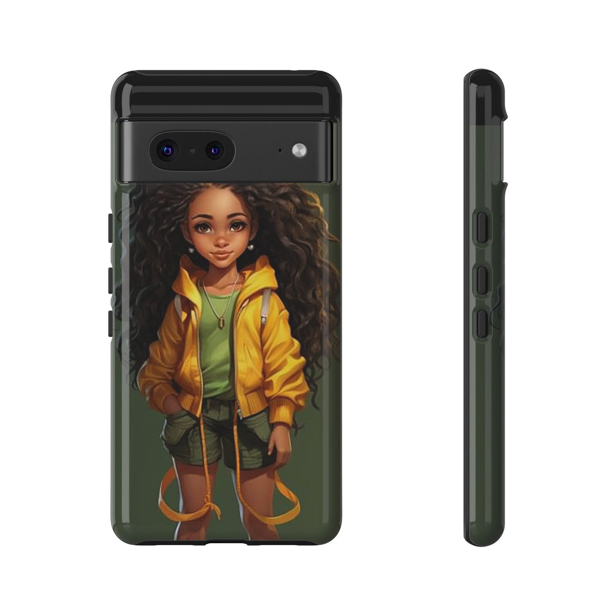 Google Pixel 7 Tough Case African American Young Woman Black in Yellow Hoodie Yellow Sweatshirt