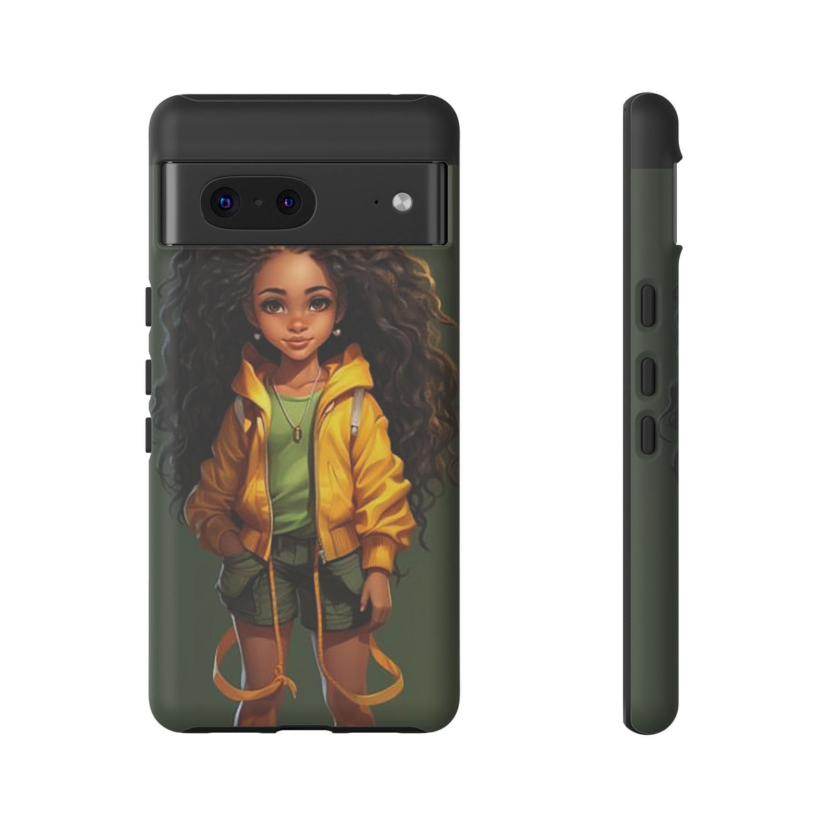 Google Pixel 7 Tough Case African American Young Woman Black in Yellow Hoodie Yellow Sweatshirt
