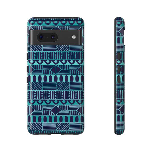 Google Pixel 7 Tough Cases Blue Navy Batik African Design Pattern Teal Light Blue