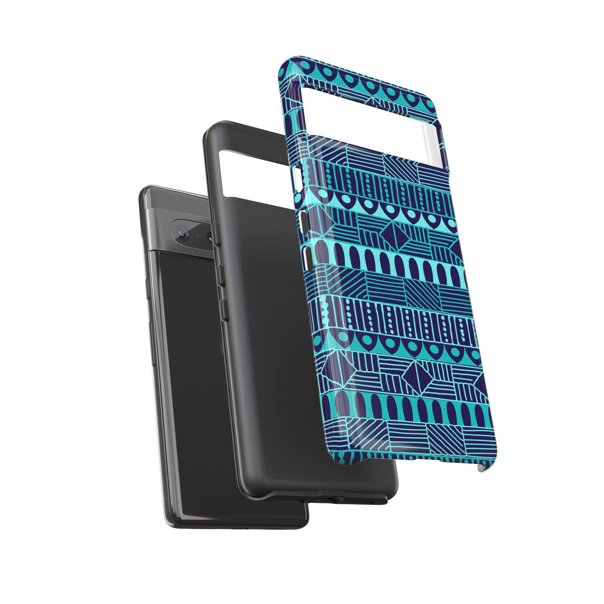 Google Pixel 7 Tough Cases Blue Navy Batik African Design Pattern Teal Light Blue
