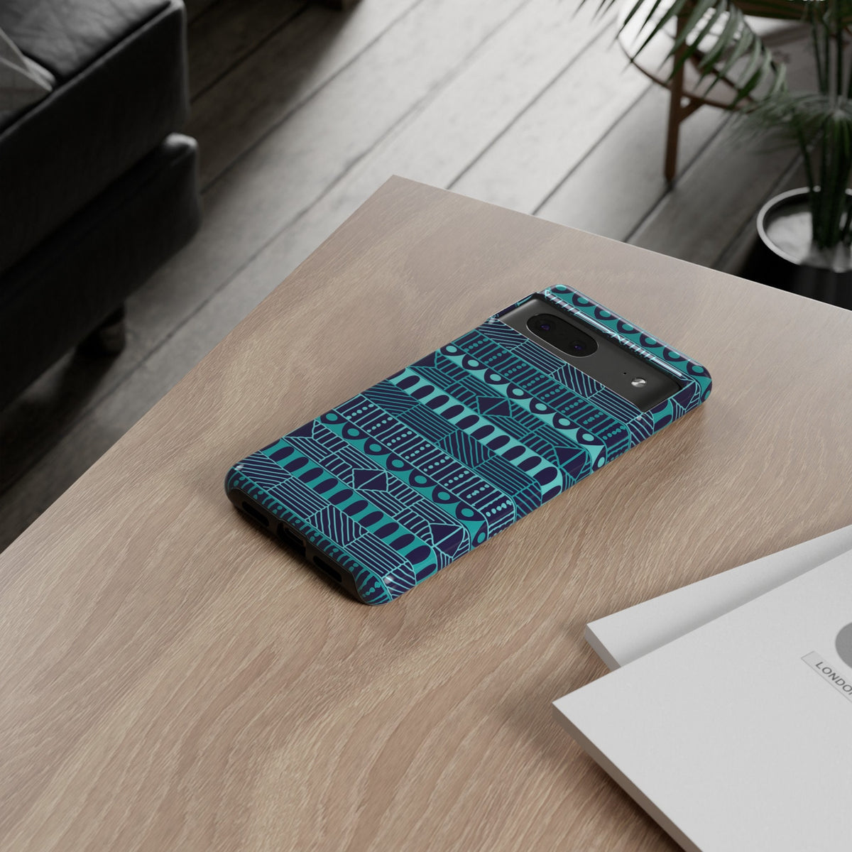 Google Pixel 7 Tough Cases Blue Navy Batik African Design Pattern Teal Light Blue