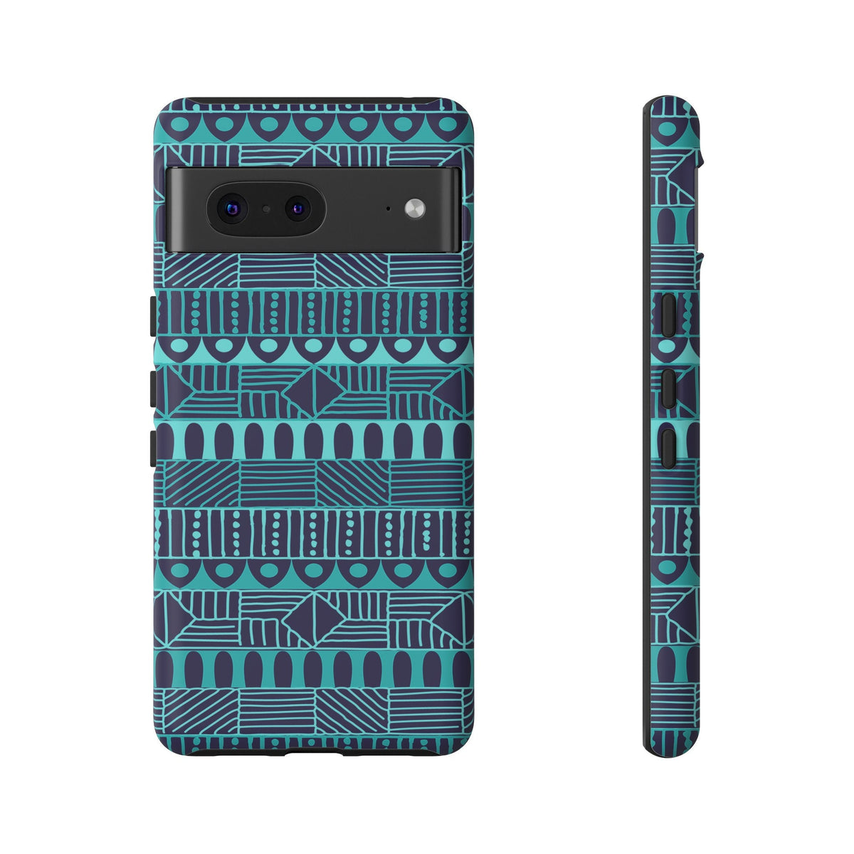 Google Pixel 7 Tough Cases Blue Navy Batik African Design Pattern Teal Light Blue
