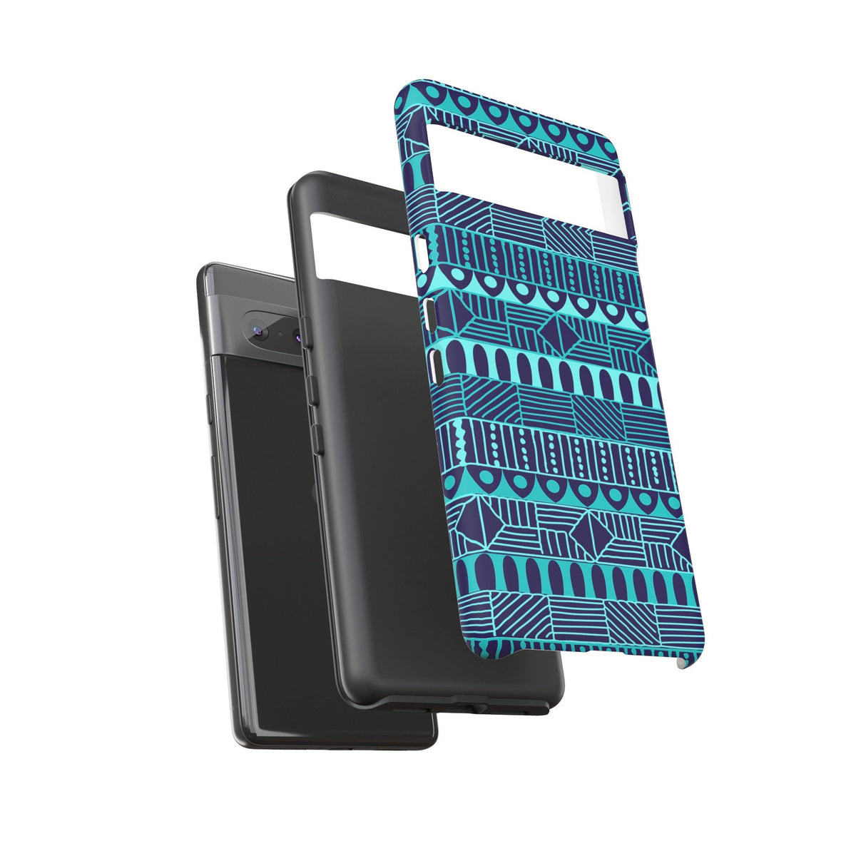 Google Pixel 7 Tough Cases Blue Navy Batik African Design Pattern Teal Light Blue